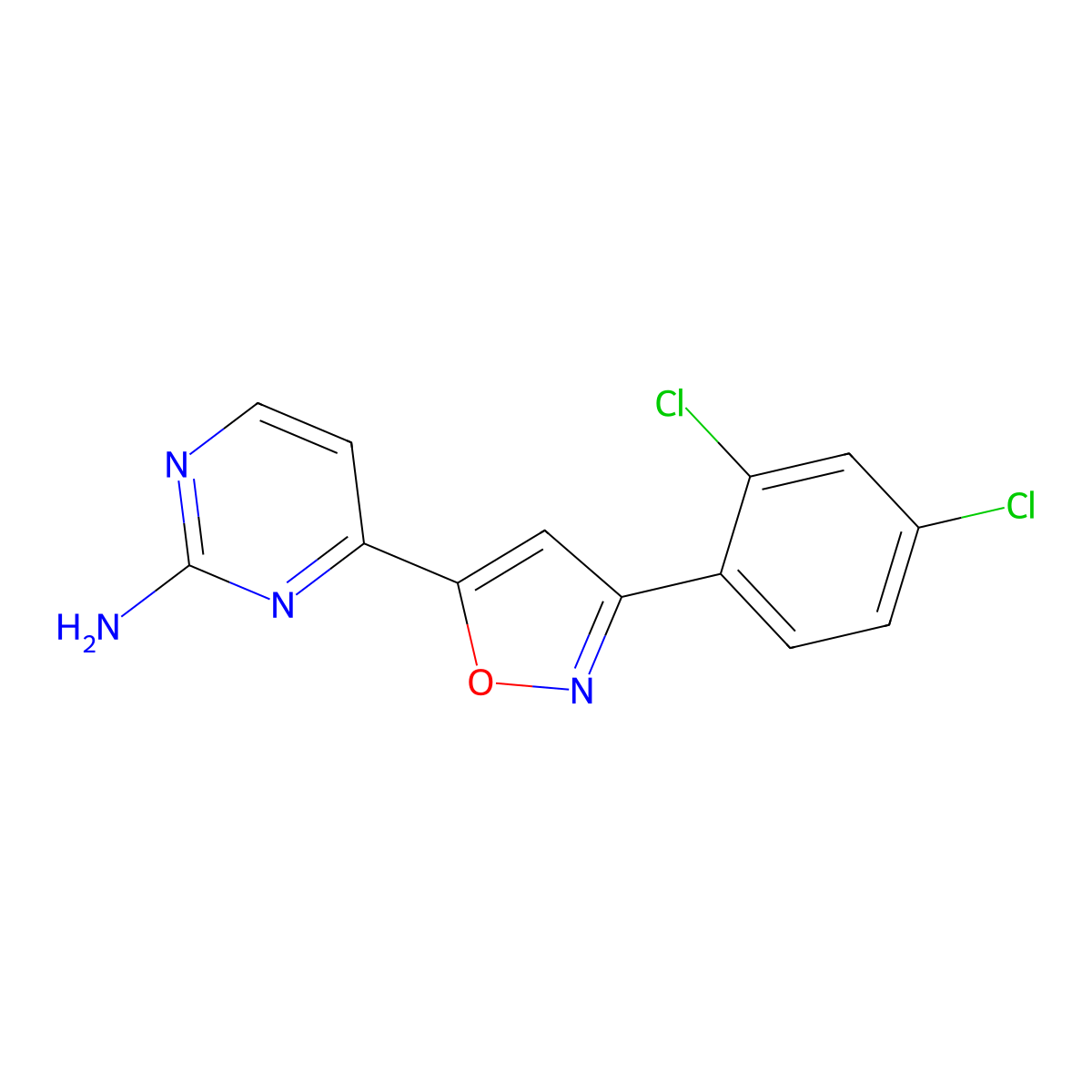 4-[3-(2,4-Dichlorophenyl)isoxazol-5-yl]pyrimidin-2-amine molecular structure, CAS 264256-44-2