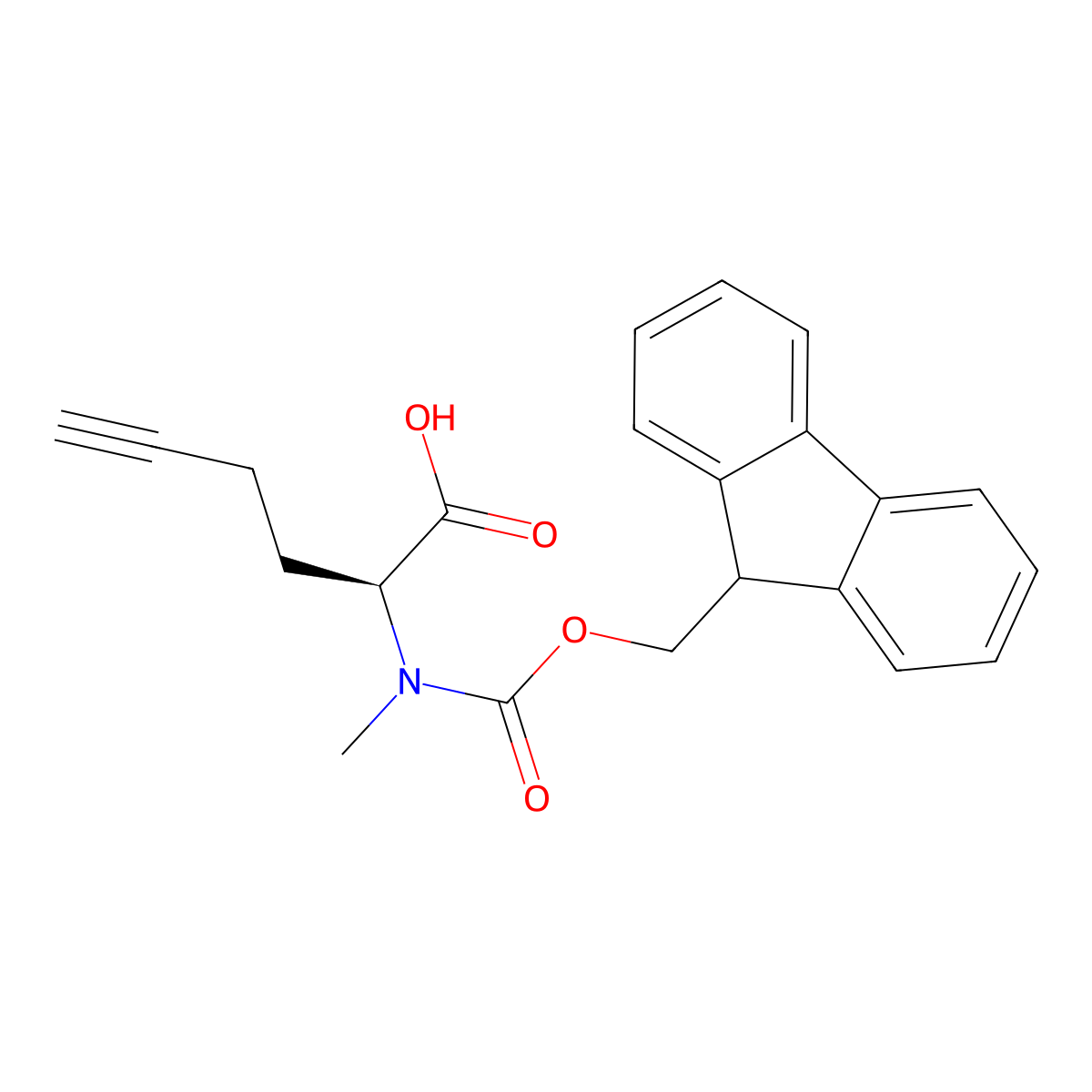 (S)-2-((((9H-Fluoren-9-yl)methoxy)carbonyl)(methyl)amino)hex-5-ynoic acid molecular structure, CAS 2642725-92-4