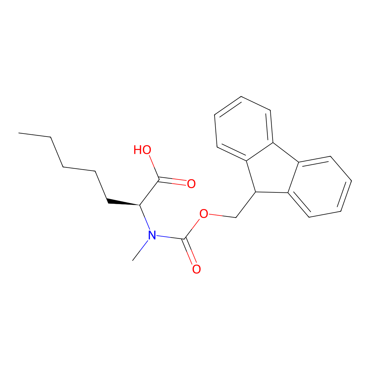 (S)-2-((((9H-fluoren-9-yl)methoxy)carbonyl)(methyl)amino)heptanoic acid molecular structure, CAS 2642726-02-9
