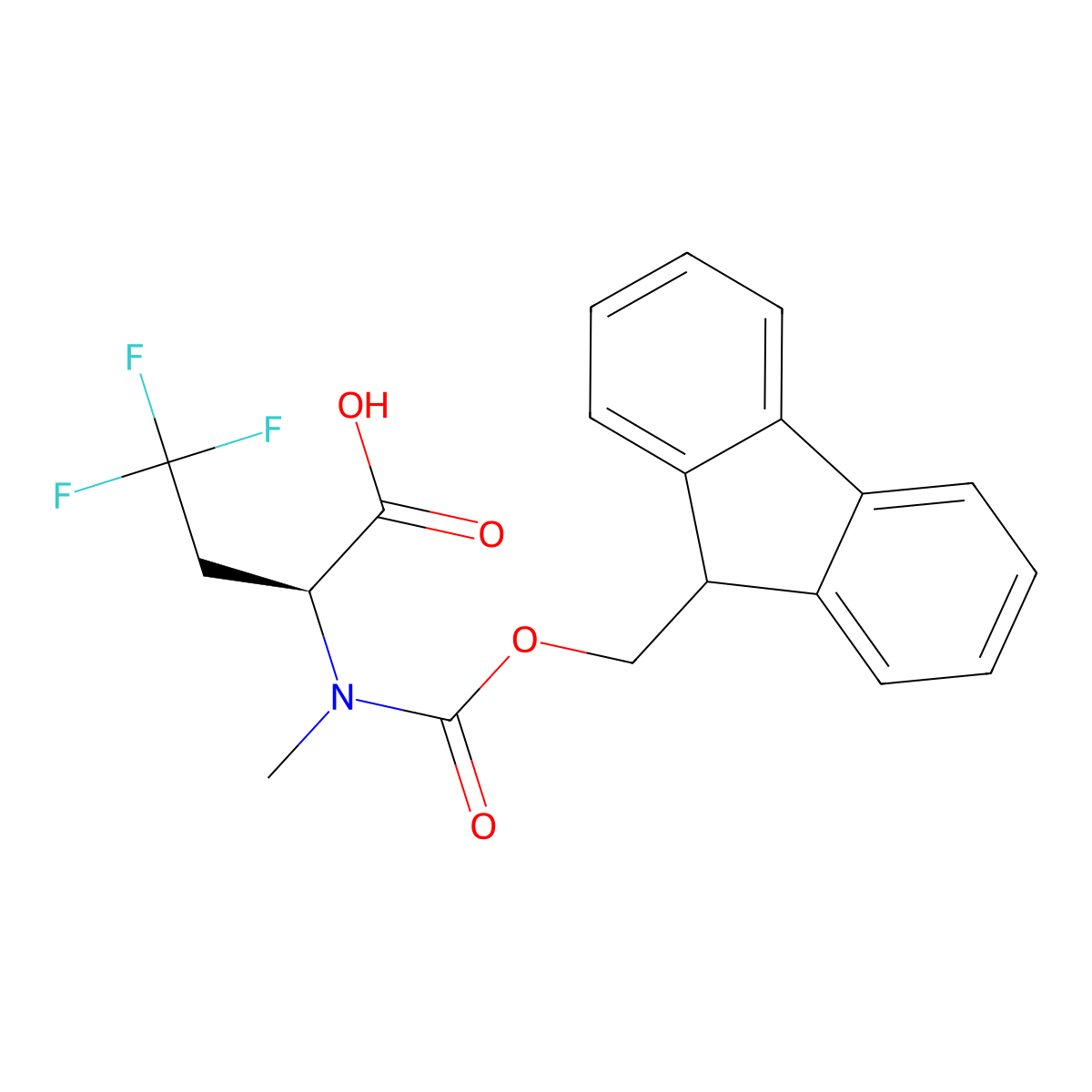 Butanoic acid, 2-[[(9H-fluoren-9-ylmethoxy)carbonyl]methylamino]-4,4,4-trifluoro-, (2S)- molecular structure, CAS 2642726-10-9