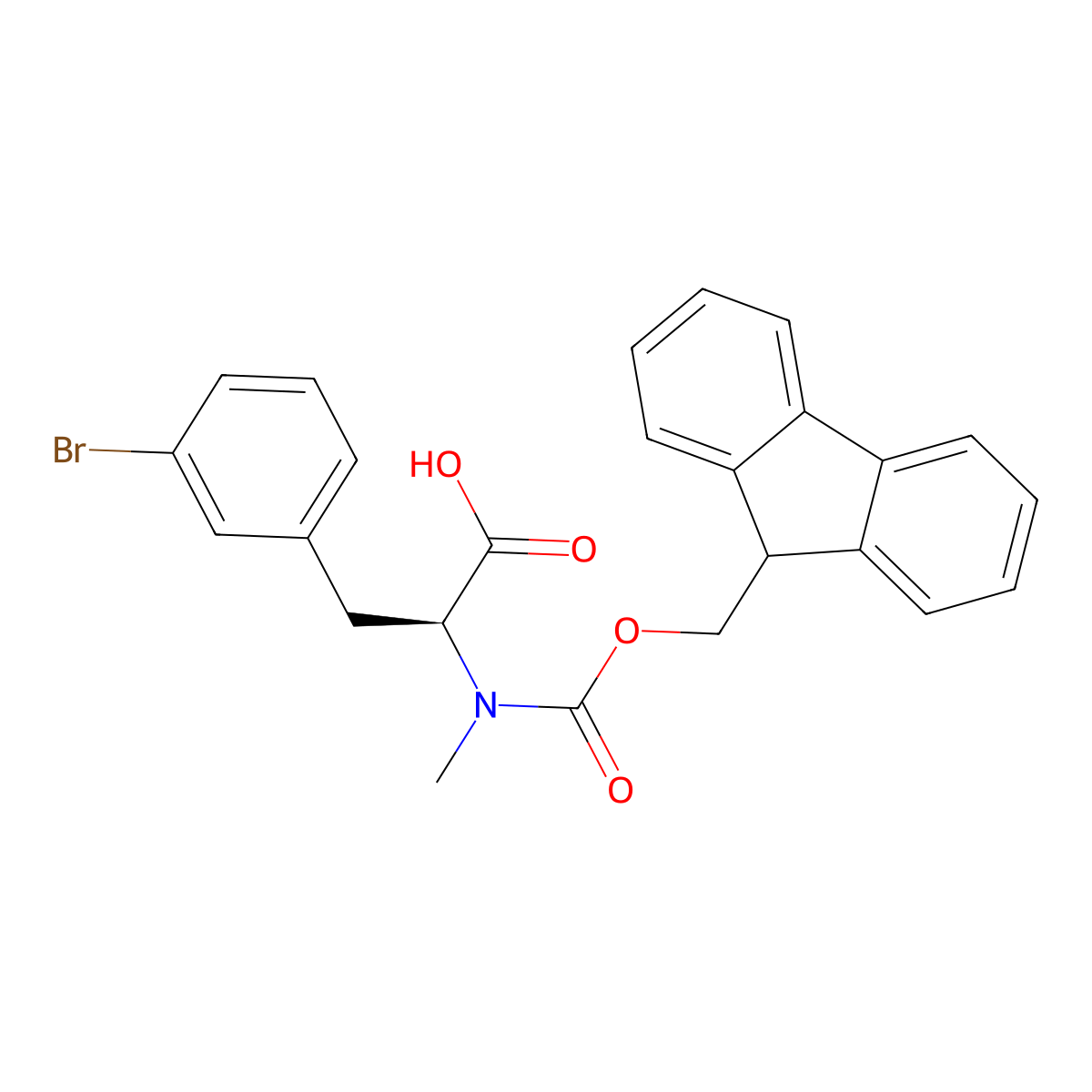 (S)-2-((((9H-fluoren-9-yl)methoxy)carbonyl)(methyl)amino)-3-(3-bromophenyl)propanoic acid molecular structure, CAS 2642726-19-8