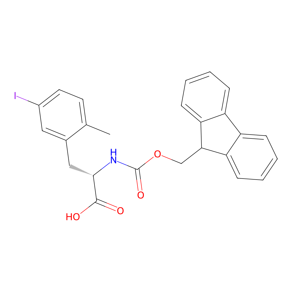 N-Fmoc-5-iodo-2-methyl-L-phenylalanine molecular structure, CAS 2642726-42-7