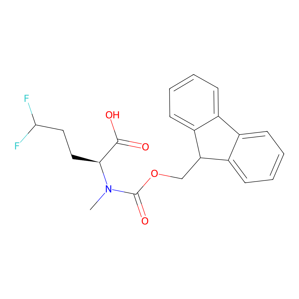 (S)-2-((((9H-Fluoren-9-yl)methoxy)carbonyl)(methyl)amino)-5,5-difluoropentanoic acid molecular structure, CAS 2642726-51-8
