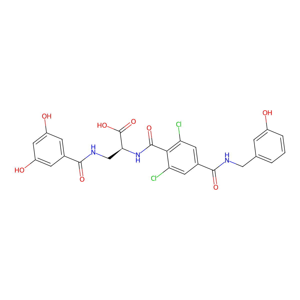 (2S)-2-[[2,6-dichloro-4-[(3-hydroxyphenyl)methylcarbamoyl]benzoyl]amino]-3-[(3,5-dihydroxybenzoyl)amino]propanoic acid molecular structure, CAS 264275-77-6