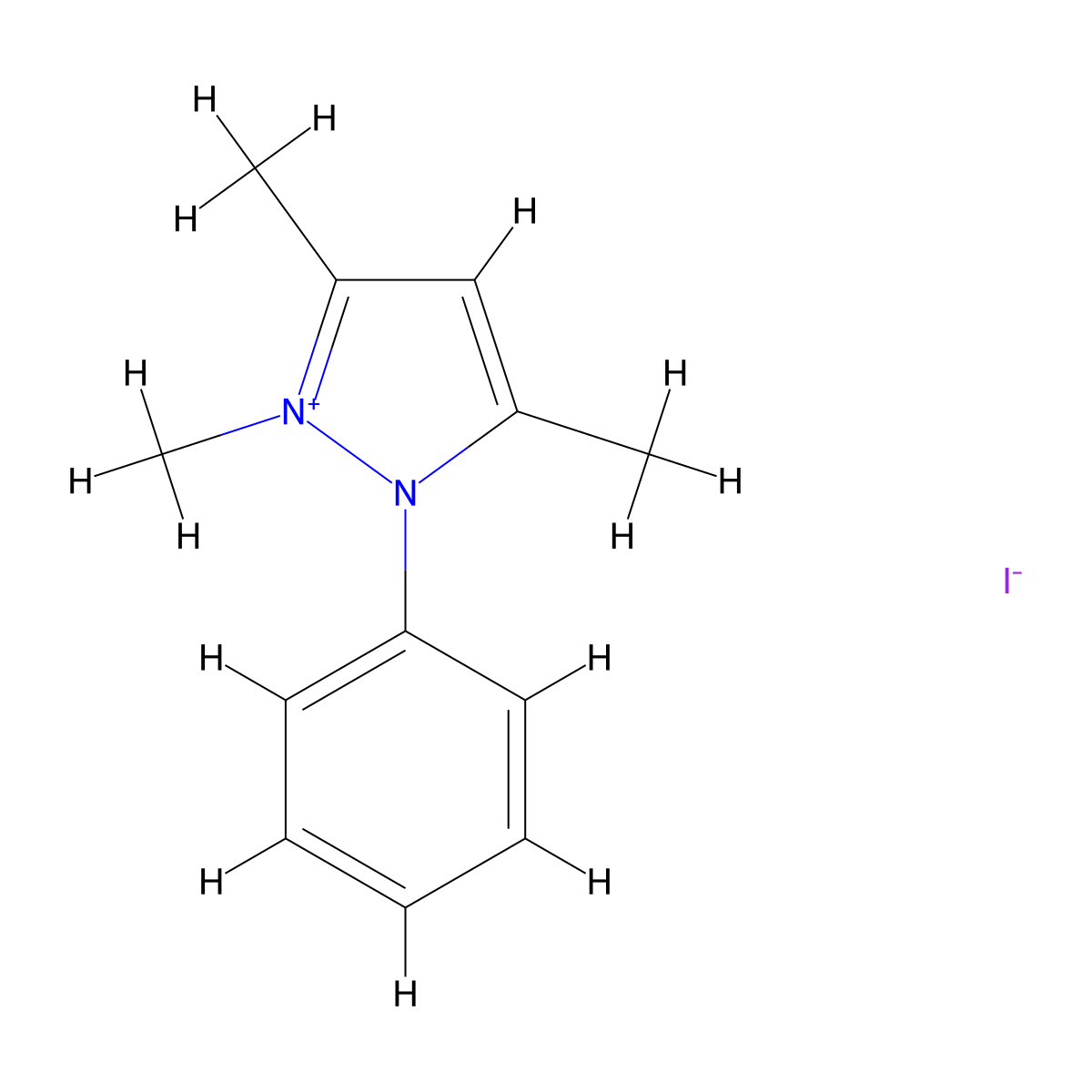 1,3,5-trimethyl-2-phenyl-1H-pyrazol-2-ium iodide molecular structure, CAS 26429-70-9