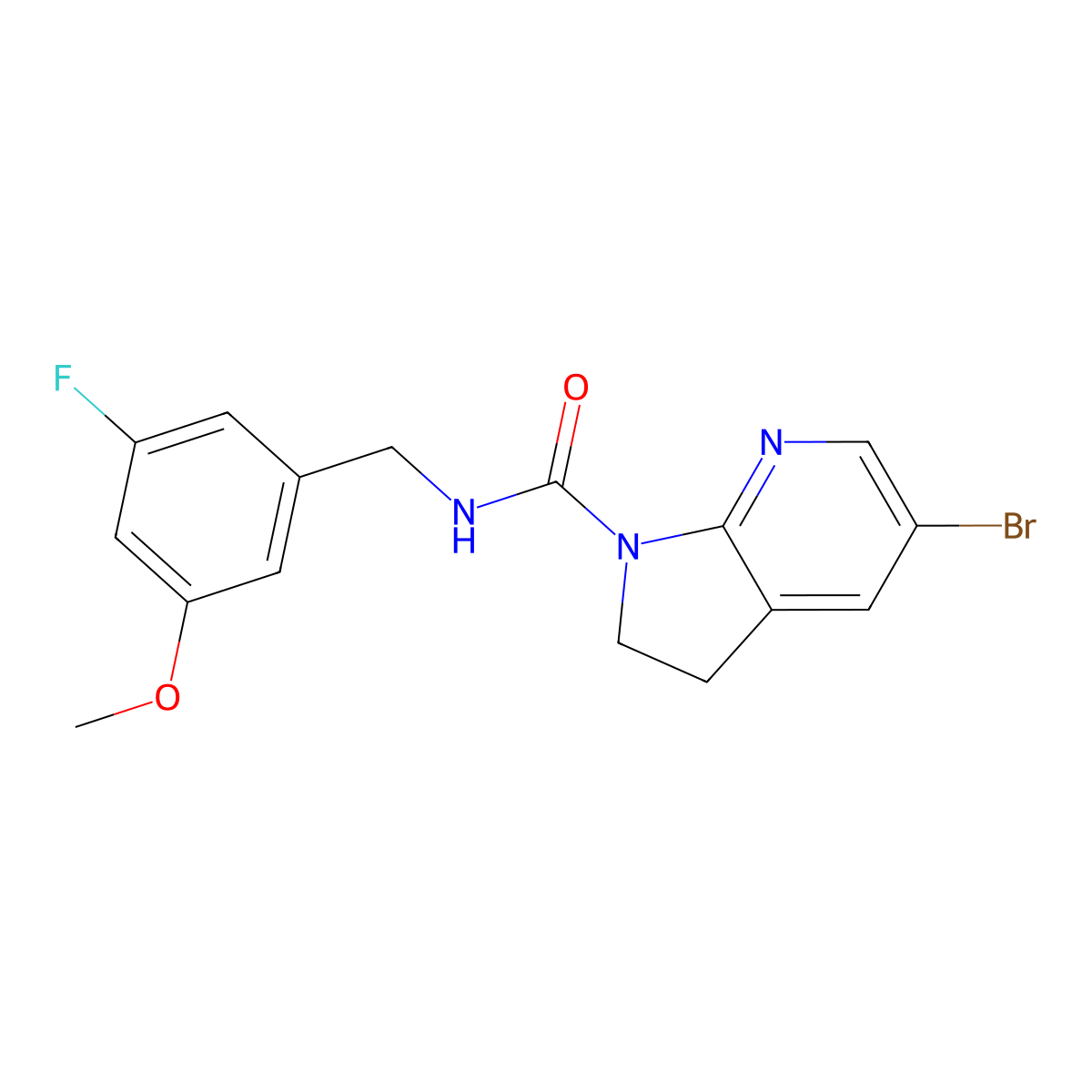 5-Bromo-N-[(3-fluoro-5-methoxyphenyl)methyl]-2,3-dihydro-1H-pyrrolo[2,3-b]pyridine-1-carboxamide molecular structure, CAS 2643335-41-3