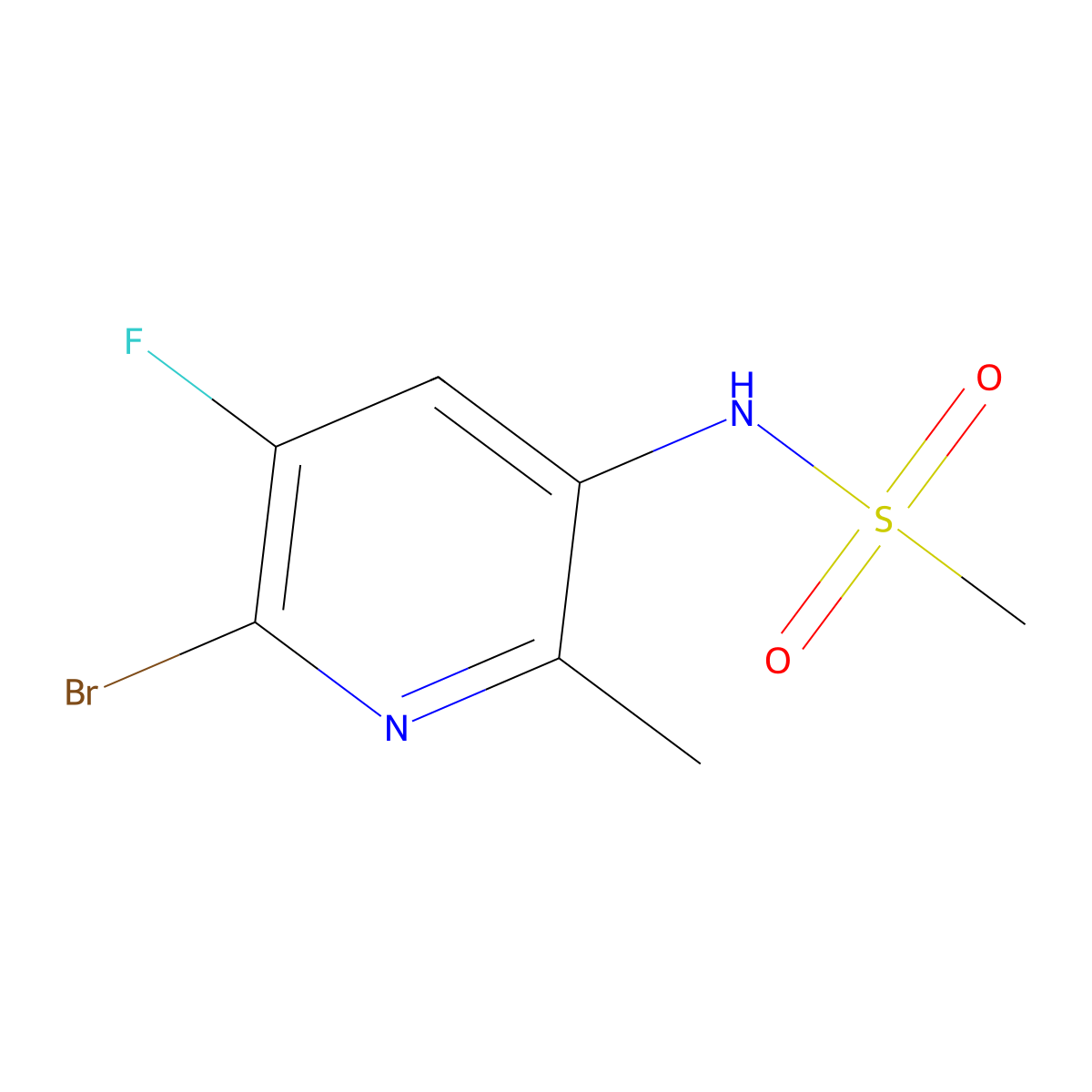 N-(6-bromo-5-fluoro-2-methylpyridin-3-yl)methanesulfonamide molecular structure, CAS 2643341-06-2