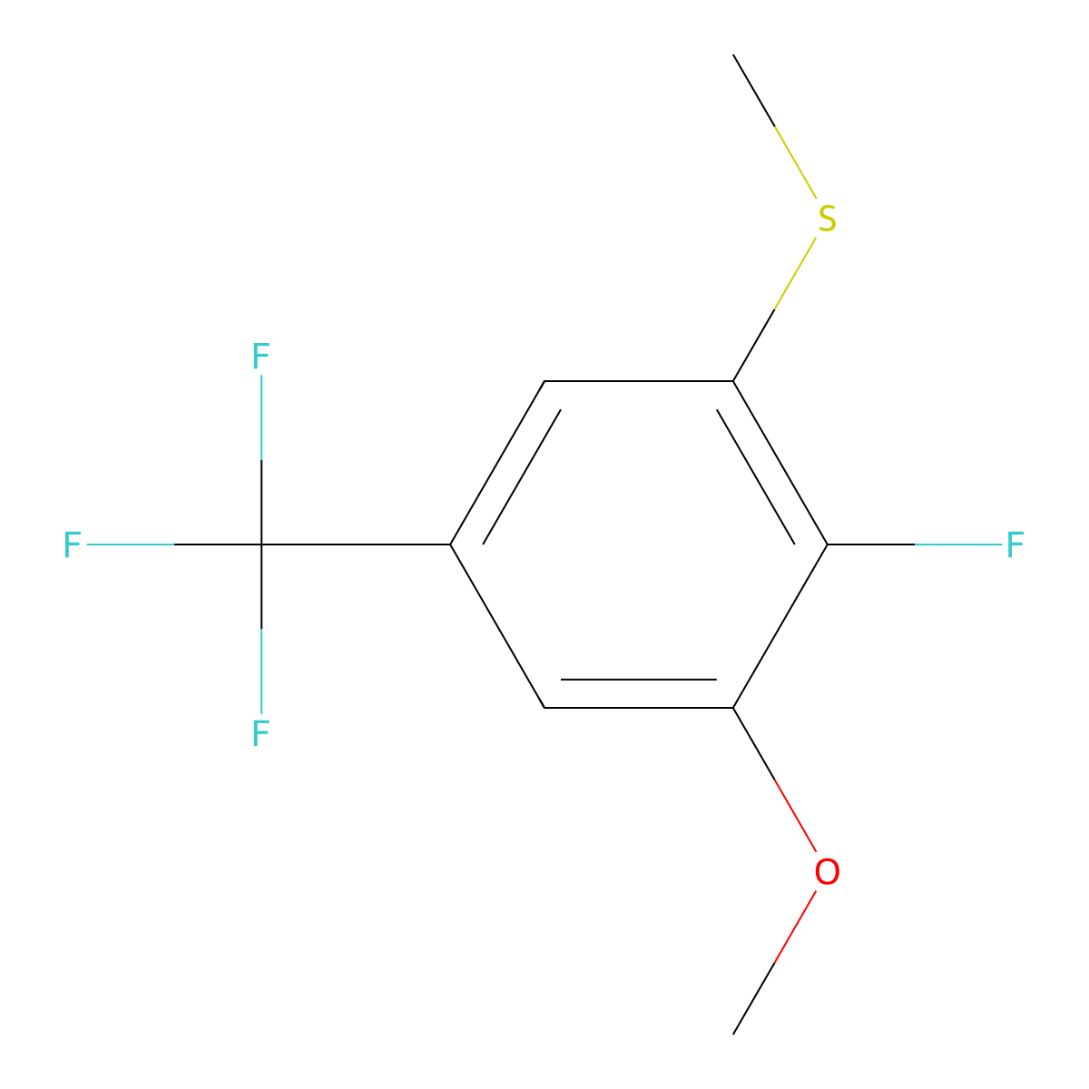 (2-Fluoro-3-methoxy-5-(trifluoromethyl)phenyl)(methyl)sulfane molecular structure, CAS 2643367-45-5