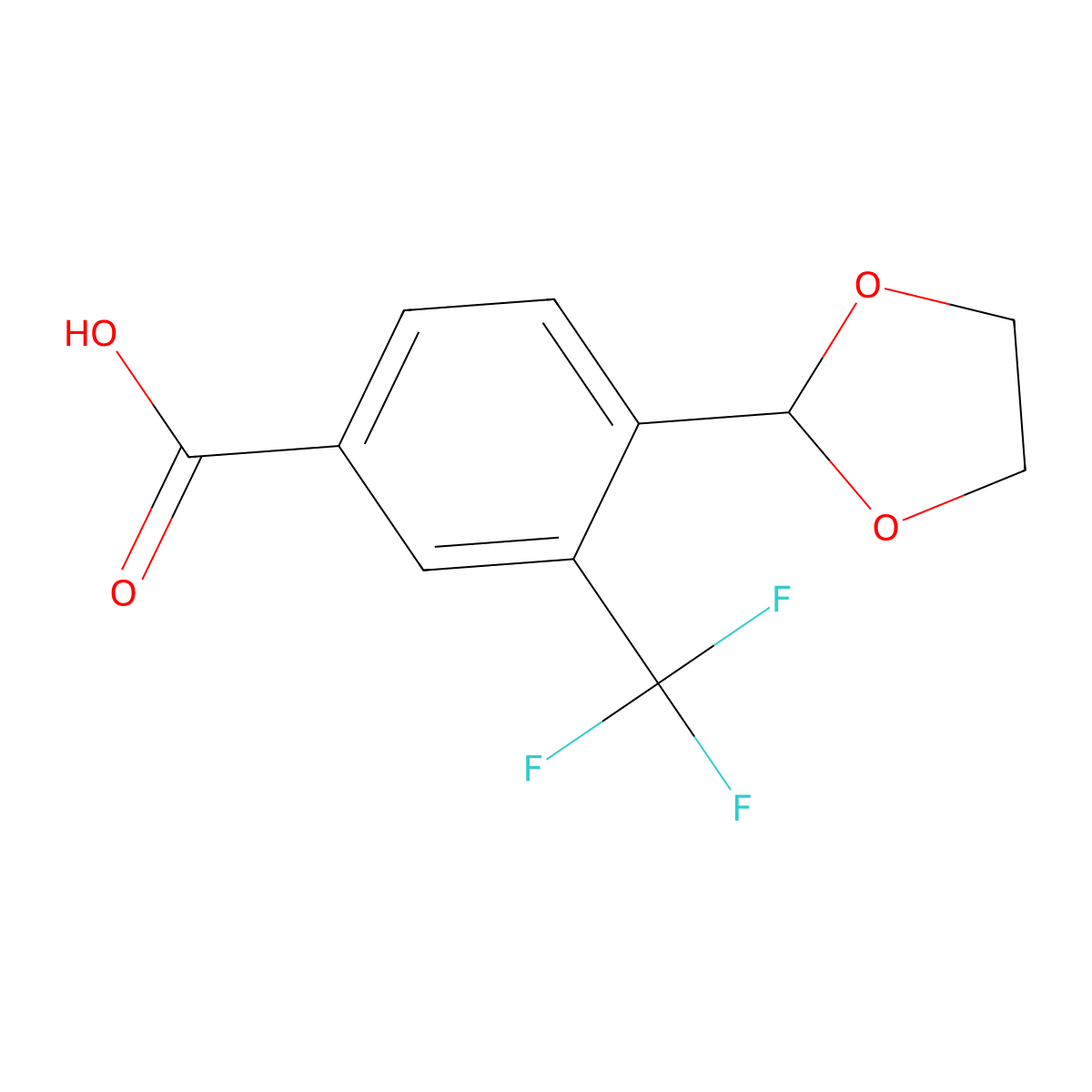 4-(1,3-Dioxolan-2-yl)-3-(trifluoromethyl)benzoic acid molecular structure, CAS 2643367-65-9