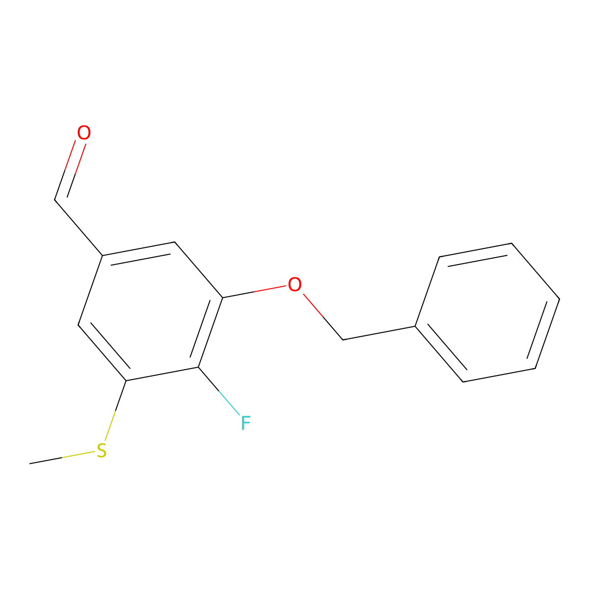 3-(Benzyloxy)-4-fluoro-5-(methylthio)benzaldehyde molecular structure, CAS 2643367-68-2