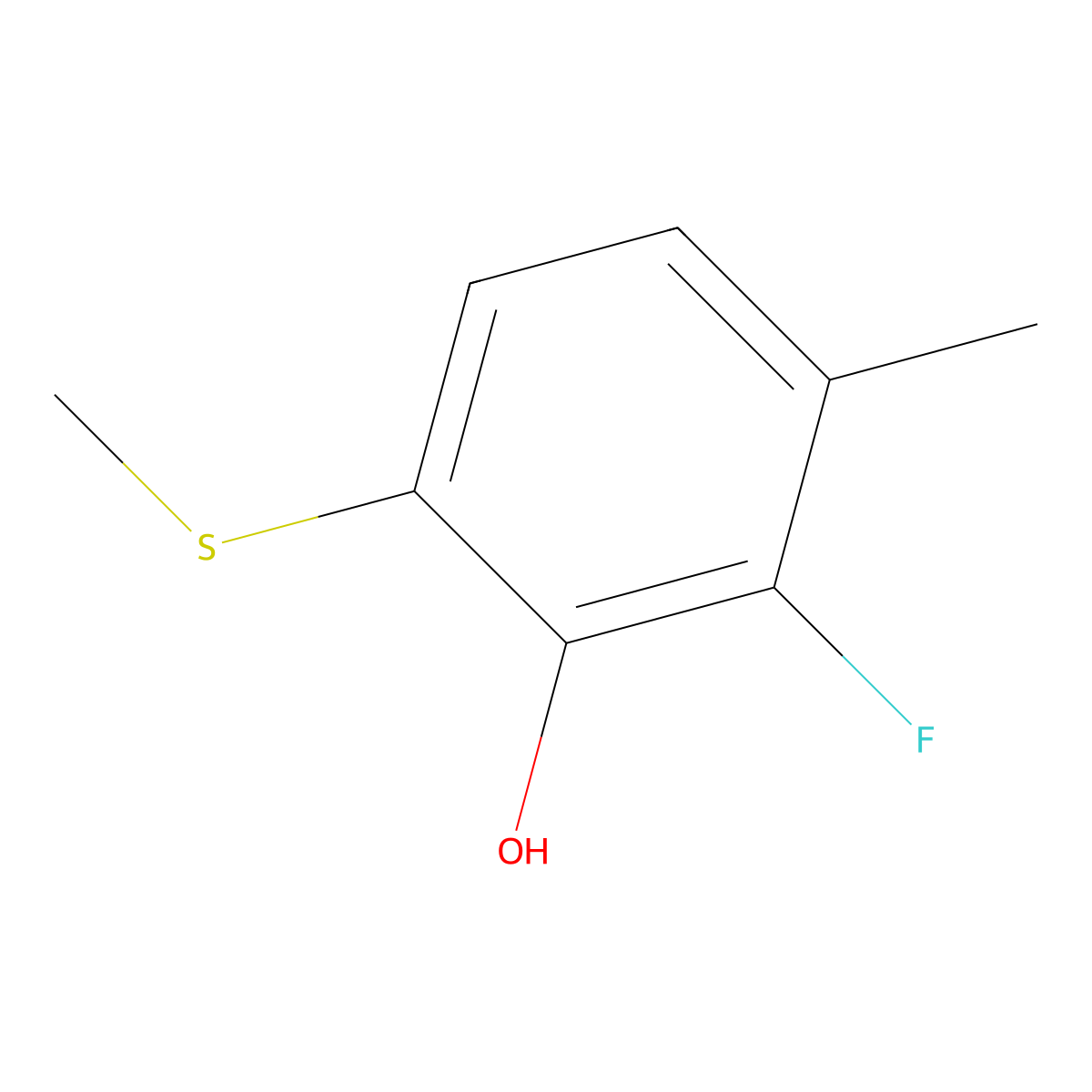 2-Fluoro-3-methyl-6-(methylthio)phenol molecular structure, CAS 2643368-03-8