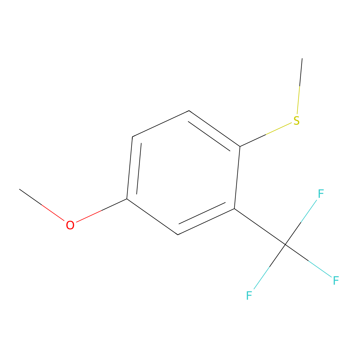 (4-Methoxy-2-(trifluoromethyl)phenyl)(methyl)sulfane molecular structure, CAS 2643368-05-0