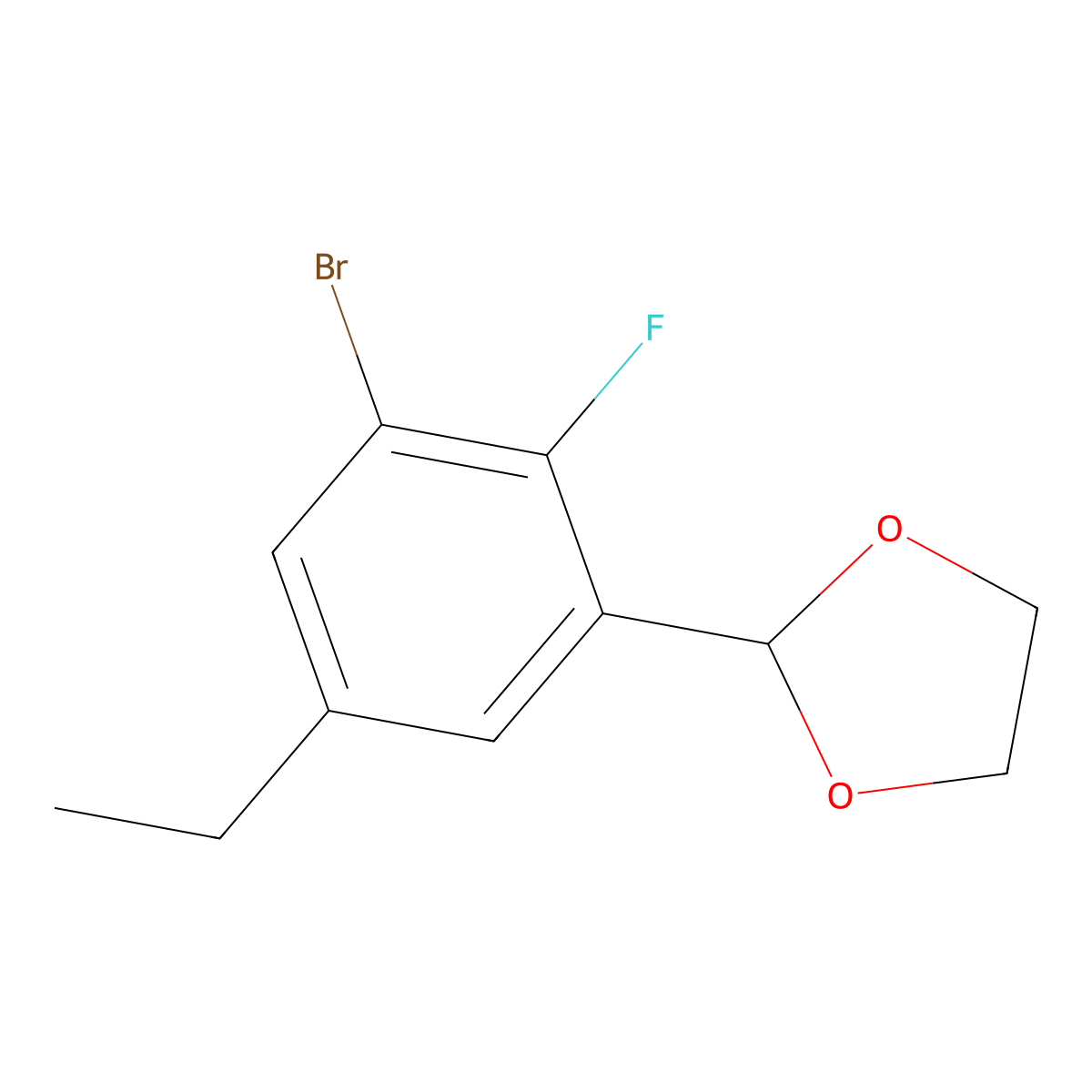 2-(3-Bromo-5-ethyl-2-fluorophenyl)-1,3-dioxolane molecular structure, CAS 2643368-35-6