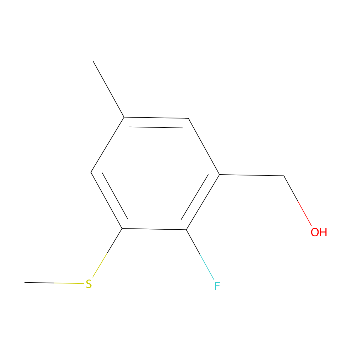 (2-Fluoro-5-methyl-3-(methylthio)phenyl)methanol molecular structure, CAS 2643368-42-5