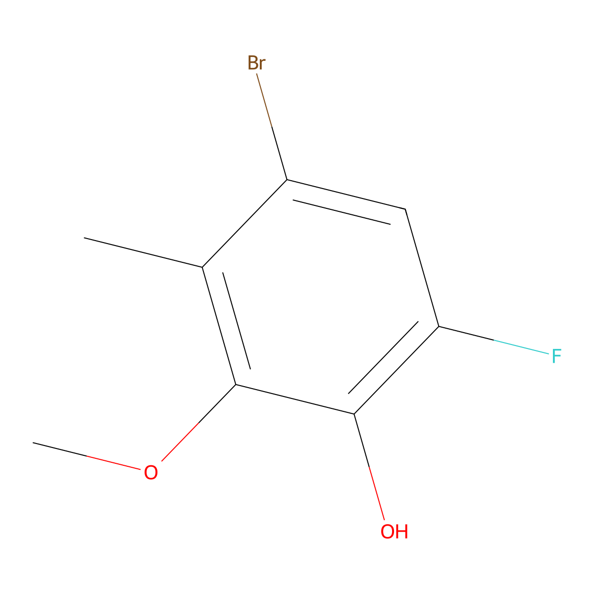 4-Bromo-6-fluoro-2-methoxy-3-methylphenol molecular structure, CAS 2643368-47-0