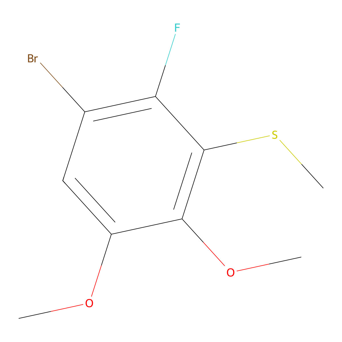 (3-Bromo-2-fluoro-5,6-dimethoxyphenyl)(methyl)sulfane molecular structure, CAS 2643368-59-4