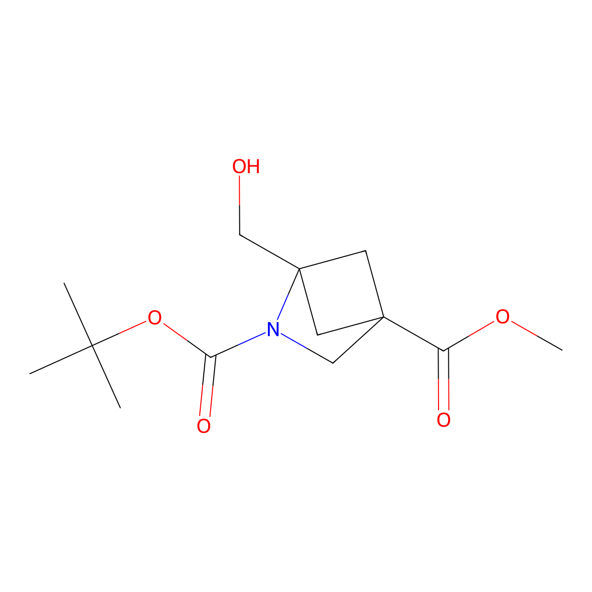 2-Tert-butyl4-methyl1-(hydroxymethyl)-2-azabicyclo[2.1.1]hexane-2,4-dicarboxylate molecular structure, CAS 2643374-77-8