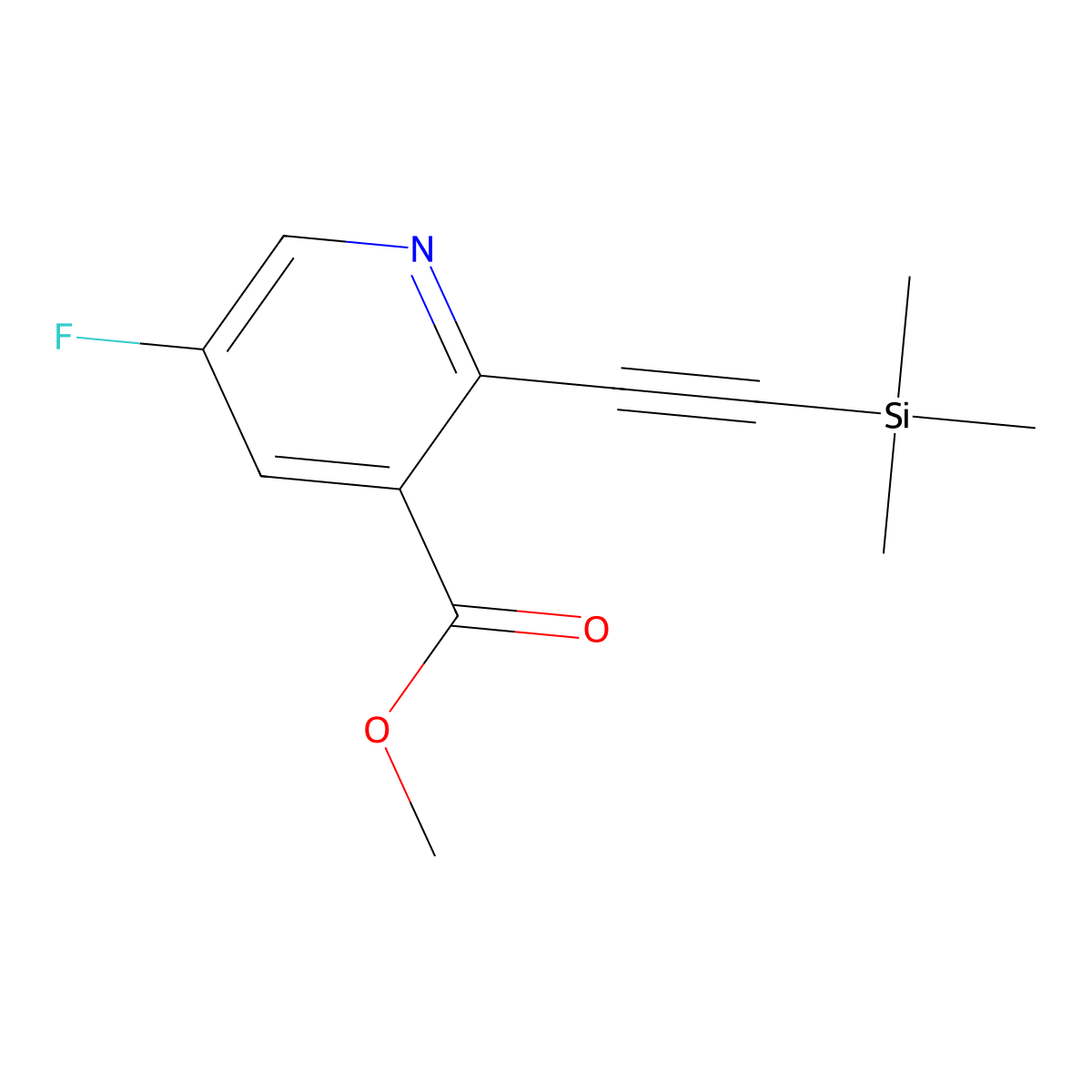 Methyl 5-fluoro-2-((trimethylsilyl)ethynyl)nicotinate molecular structure, CAS 2644429-72-9