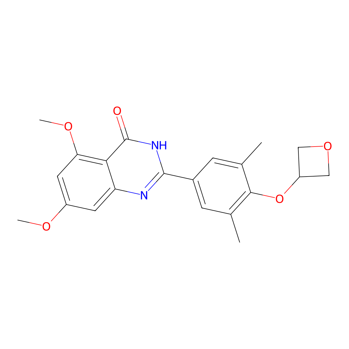 2-(3,5-dimethyl-4-(oxetan-3-yloxy)phenyl)-5,7-dimethoxyquinazolin-4(3H)-one molecular structure, CAS 2644662-83-7