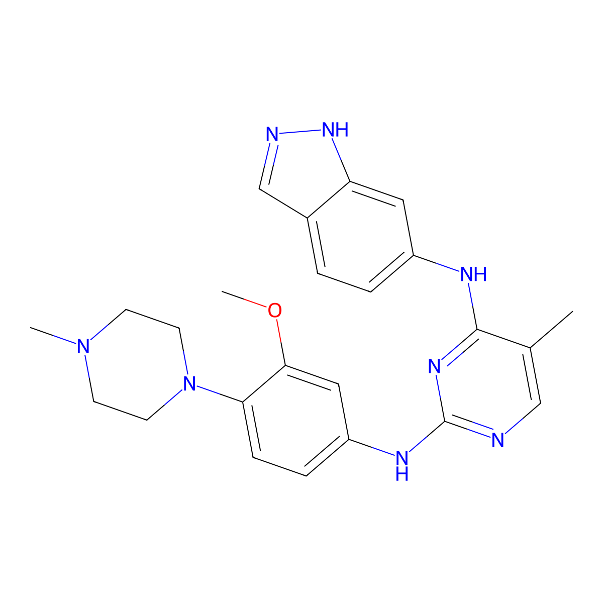 4-N-(1H-indazol-6-yl)-2-N-[3-methoxy-4-(4-methylpiperazin-1-yl)phenyl]-5-methylpyrimidine-2,4-diamine molecular structure, CAS 2644673-04-9