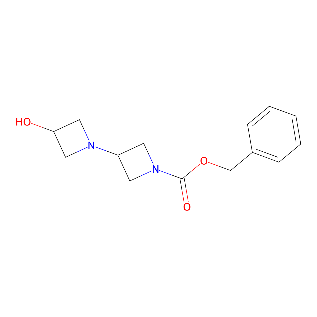 Benzyl 3-hydroxy-[1,3'-biazetidine]-1'-carboxylate molecular structure, CAS 2644749-67-5