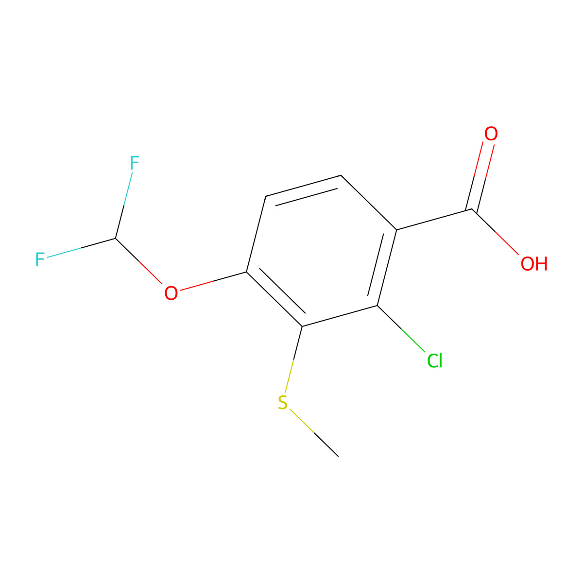 2-Chloro-4-(difluoromethoxy)-3-(methylthio)benzoic acid molecular structure, CAS 2645367-09-3