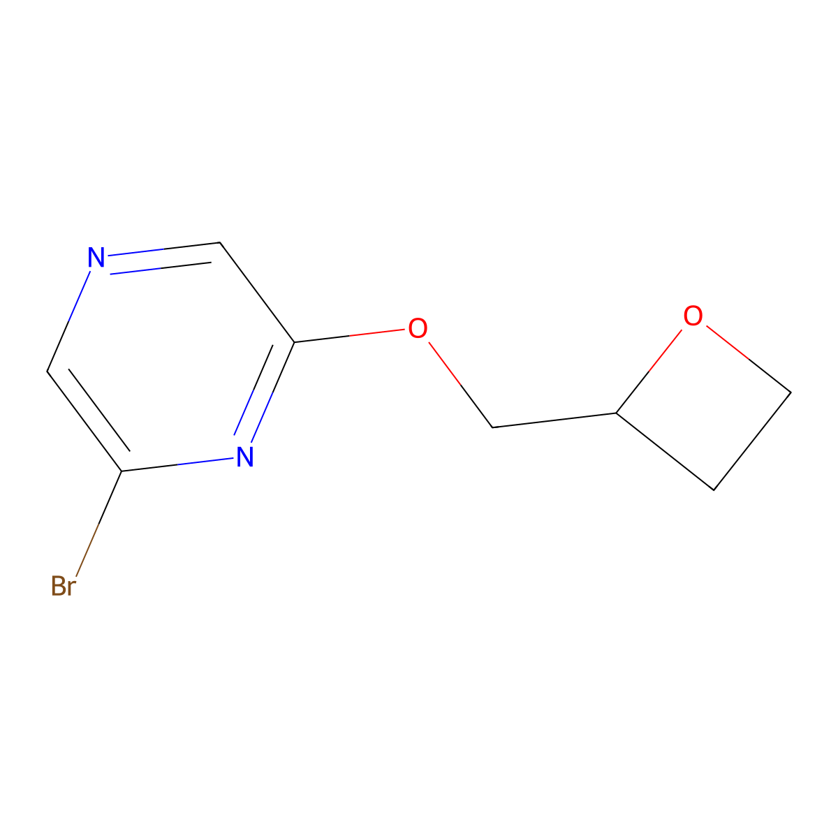 2-Bromo-6-(oxetan-2-ylmethoxy)pyrazine molecular structure, CAS 2645411-84-1