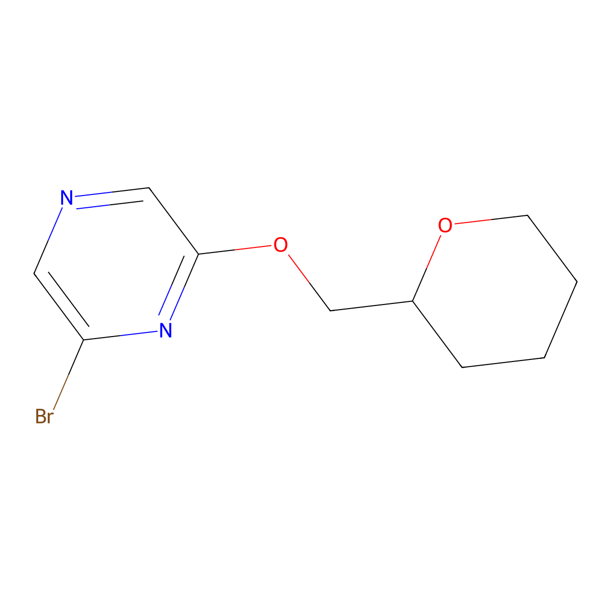 2-bromo-6-((tetrahydro-2H-pyran-2-yl)methoxy)pyrazine molecular structure, CAS 2645412-77-5