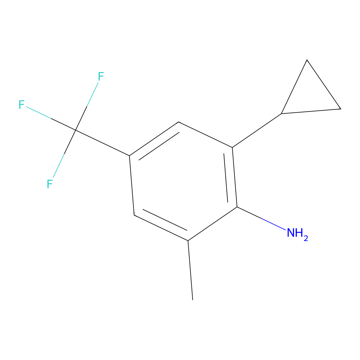 2-Cyclopropyl-6-methyl-4-(trifluoromethyl)aniline molecular structure, CAS 2645413-17-6