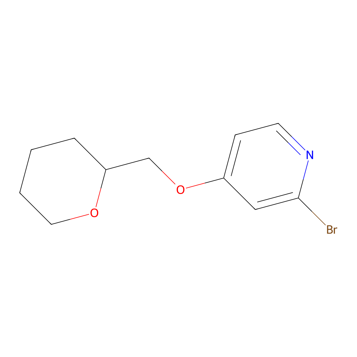 2-bromo-4-((tetrahydro-2H-pyran-2-yl)methoxy)pyridine molecular structure, CAS 2645413-88-1