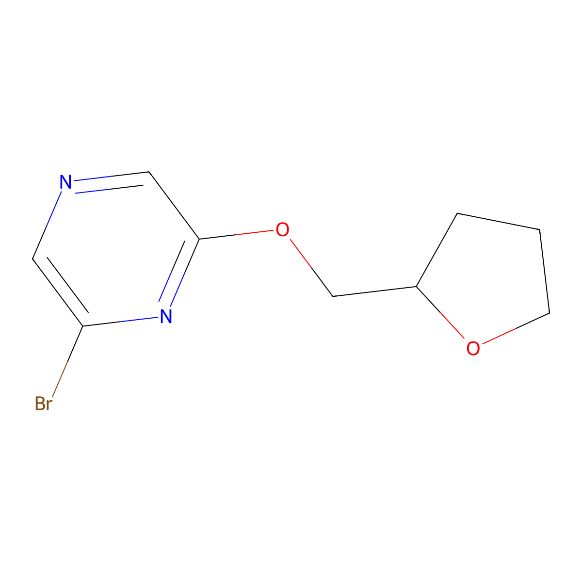 2-Bromo-6-((tetrahydrofuran-2-yl)methoxy)pyrazine molecular structure, CAS 2645416-51-7