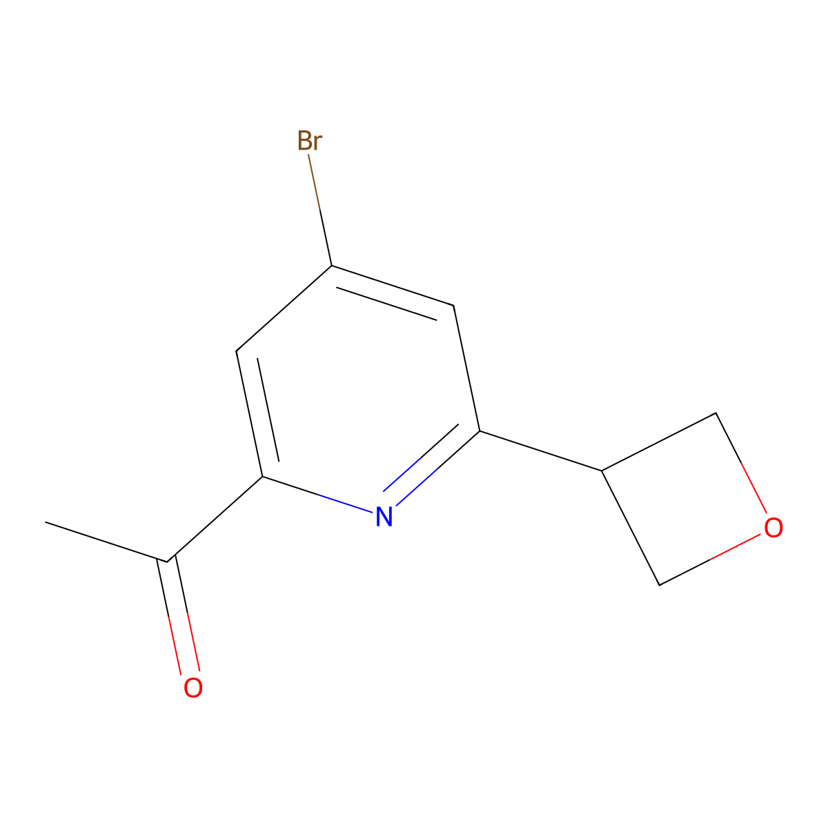1-(4-Bromo-6-(oxetan-3-yl)pyridin-2-yl)ethan-1-one molecular structure, CAS 2645416-71-1