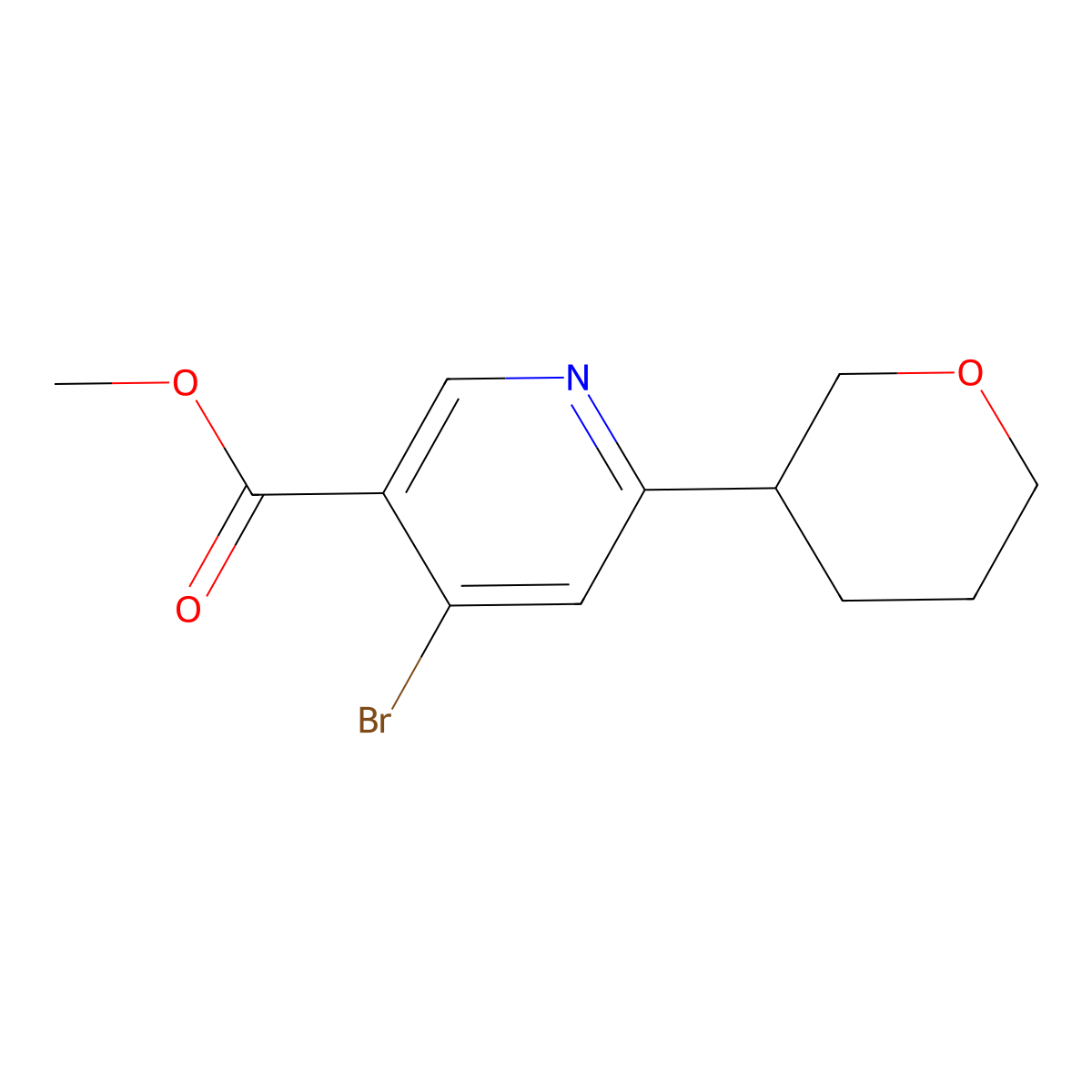 methyl 4-bromo-6-(tetrahydro-2H-pyran-3-yl)nicotinate molecular structure, CAS 2645419-23-2