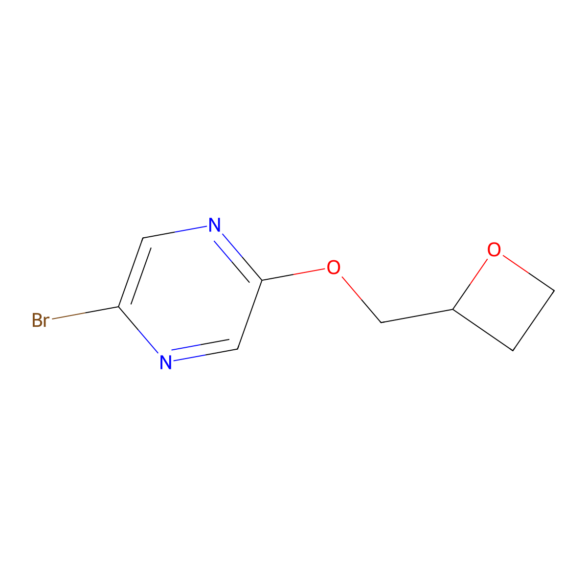 2-Bromo-5-(oxetan-2-ylmethoxy)pyrazine molecular structure, CAS 2645419-84-5