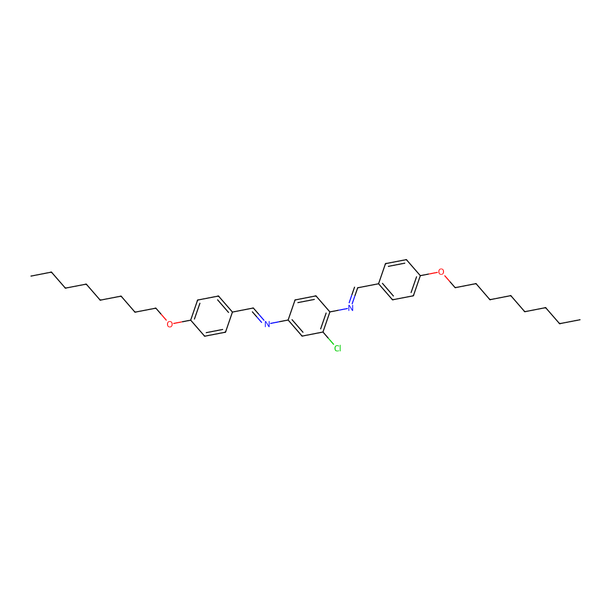 1,4-Benzenediamine, 2-chloro-N1,N4-bis[[4-(octyloxy)phenyl]methylene]- molecular structure, CAS 26456-28-0