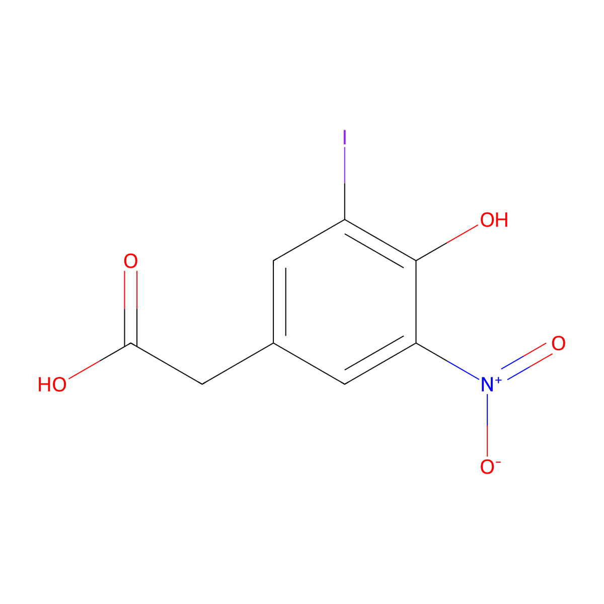 4-Hydroxy-3-iodo-5-nitrobenzeneacetic acid molecular structure, CAS 2646-51-7