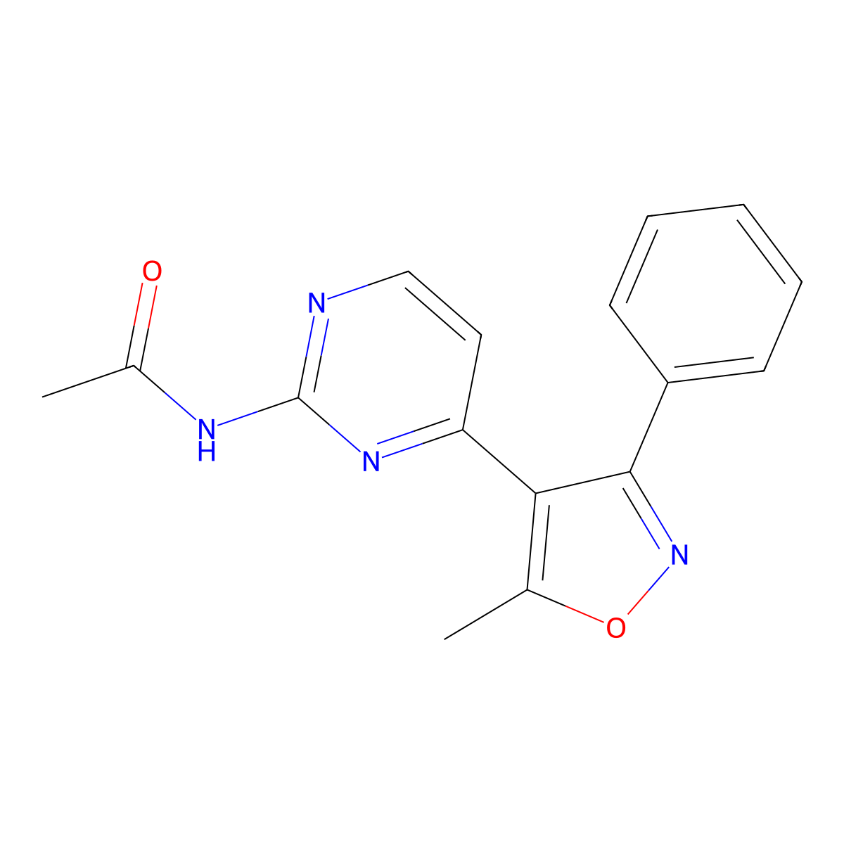 N-[4-(5-methyl-3-phenyl-1,2-oxazol-4-yl)pyrimidin-2-yl]acetamide molecular structure, CAS 264616-56-0