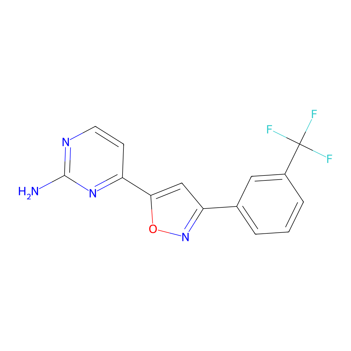 4-{3-[3-(Trifluoromethyl)phenyl]isoxazol-5-yl}pyrimidin-2-amine molecular structure, CAS 264616-57-1
