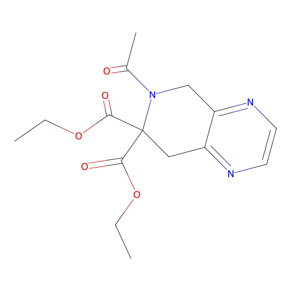 Diethyl 6-acetyl-5,6-dihydropyrido[3,4-b]pyrazine-7,7(8H)-dicarboxylate molecular structure, CAS 264623-82-7