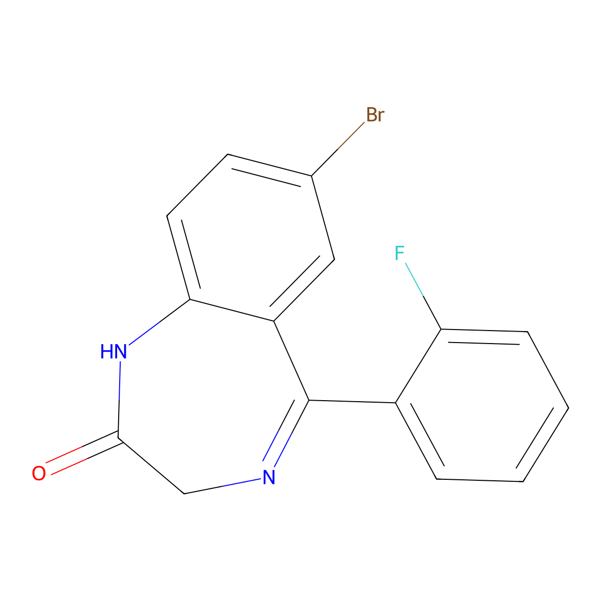 7-Bromo-5-(2-fluorophenyl)-1,3-dihydro-2H-1,4-benzodiazepin-2-one molecular structure, CAS 2647-50-9