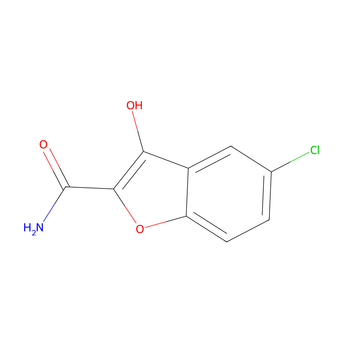 5-Chloro-3-hydroxybenzofuran-2-carboxamide molecular structure, CAS 26474-95-3