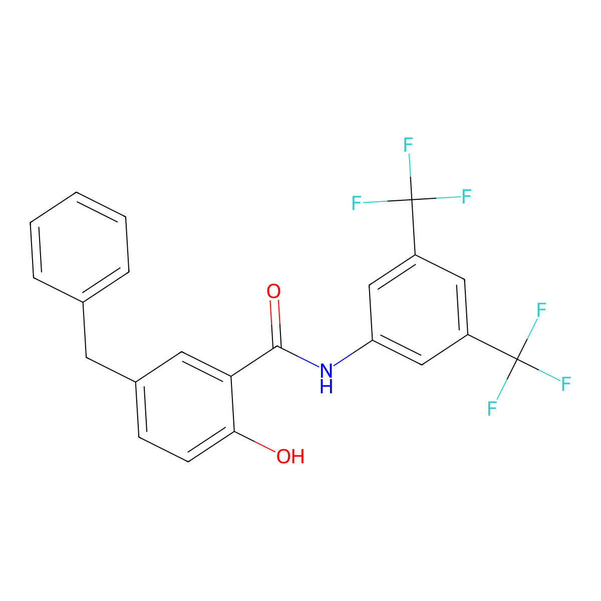 5-benzyl-N-[3,5-bis(trifluoromethyl)phenyl]-2-hydroxybenzamide molecular structure, CAS 2647877-84-5