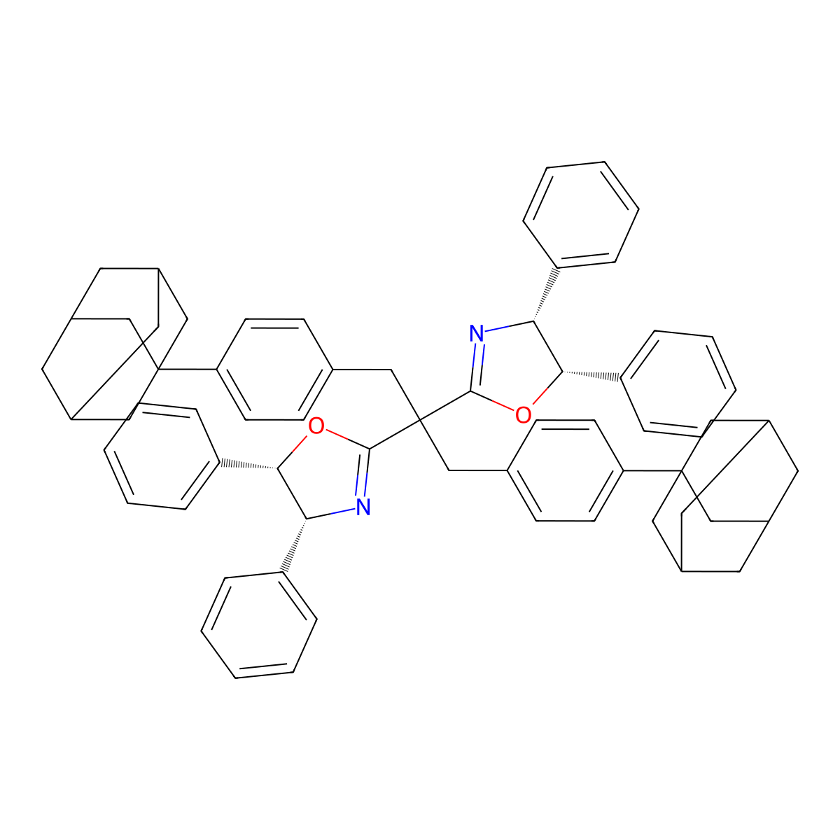 (4R,4'R,5S,5'S)-2,2'-(1,3-Bis(4-(adamantan-1-yl)phenyl)propane-2,2-diyl)bis(4,5-diphenyl-4,5-dihydrooxazole) molecular structure, CAS 2647945-35-3