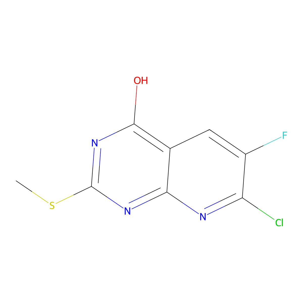 7-Chloro-6-fluoro-2-(methylthio)pyrido[2,3-d]pyrimidin-4-ol molecular structure, CAS 2648332-62-9