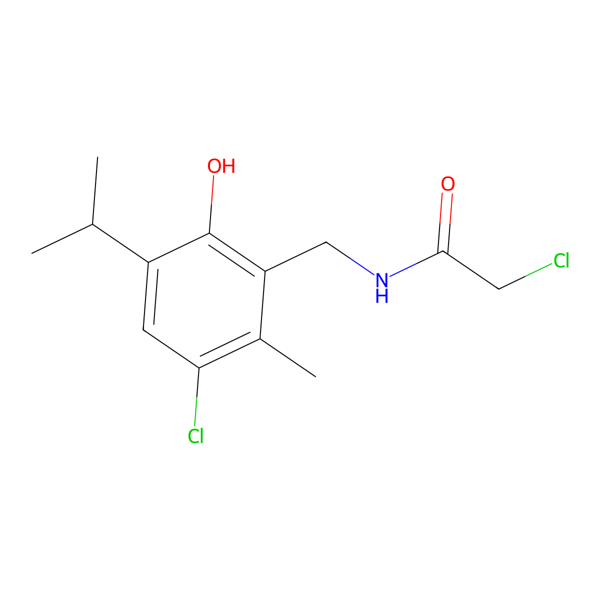 2-chloro-N-(3-chloro-6-hydroxy-5-isopropyl-2-methylbenzyl)acetamide molecular structure, CAS 26486-33-9