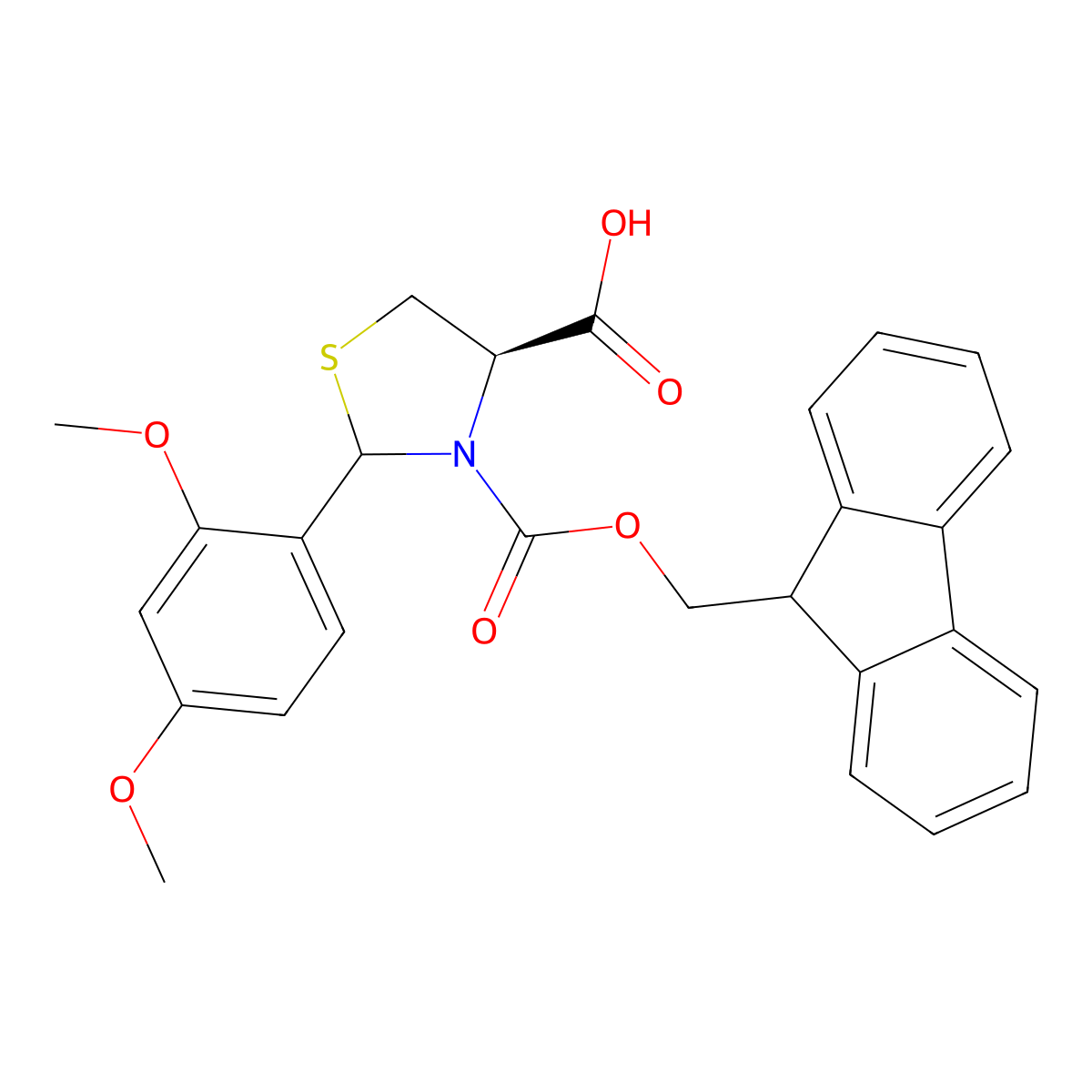 (4R)-2-(2,4-dimethoxyphenyl)-3-(9H-fluoren-9-ylmethoxycarbonyl)-1,3-thiazolidine-4-carboxylic acid molecular structure, CAS 2648642-22-0