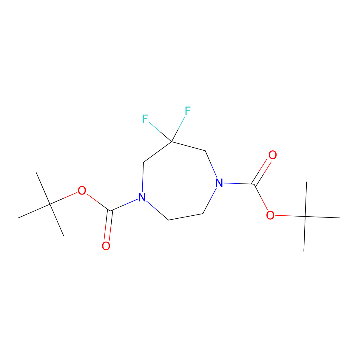 Di-tert-butyl 6,6-difluoro-1,4-diazepane-1,4-dicarboxylate molecular structure, CAS 2648649-11-8