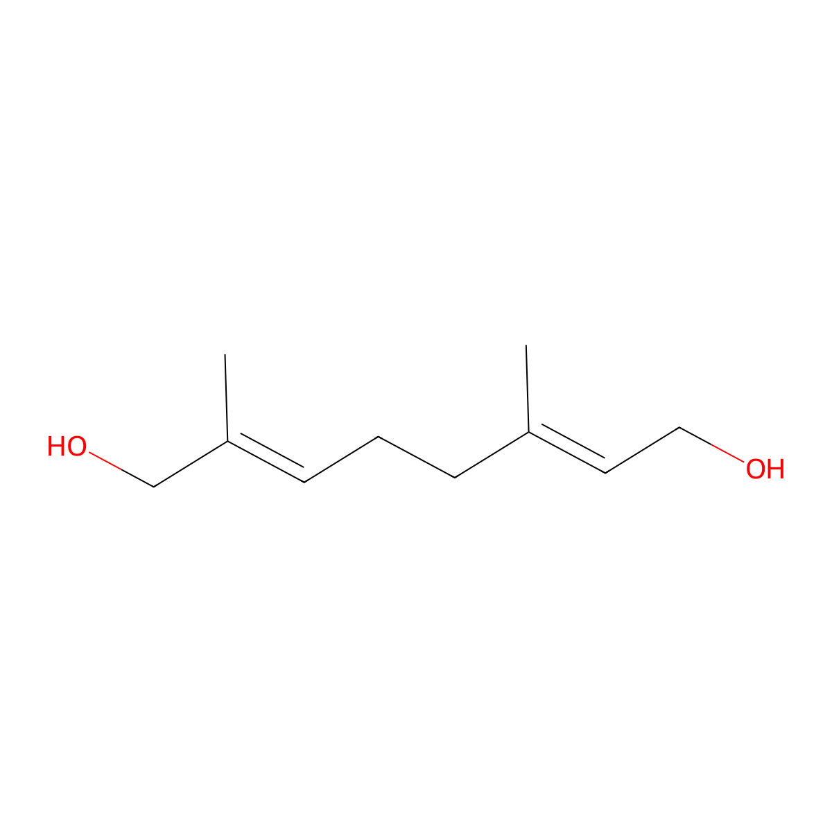 2,6-Dimethyl-2,6-octadiene-1,8-diol, (2E,6E)- molecular structure, CAS 26488-97-1