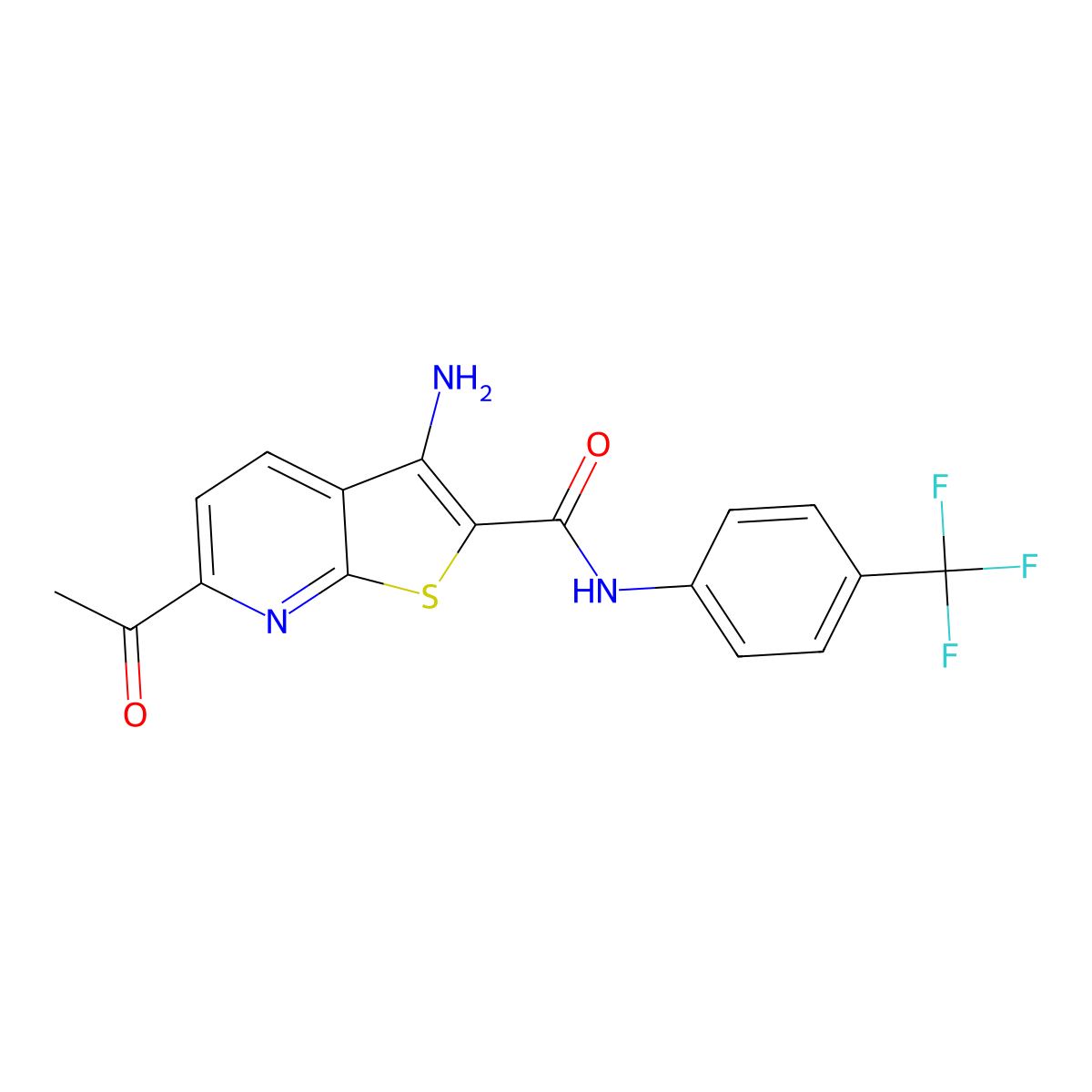 6-acetyl-3-amino-N-[4-(trifluoromethyl)phenyl]thieno[2,3-b]pyridine-2-carboxamide molecular structure, CAS 264880-76-4