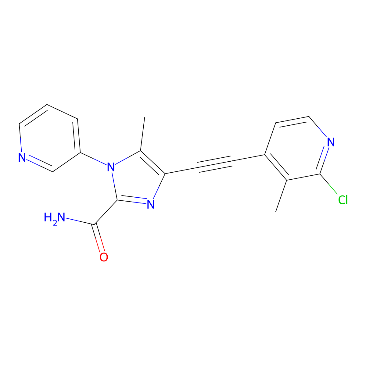 4-[2-(2-Chloro-3-methyl-4-pyridinyl)ethynyl]-5-methyl-1-pyridin-3-ylimidazole-2-carboxamide molecular structure, CAS 2648837-04-9